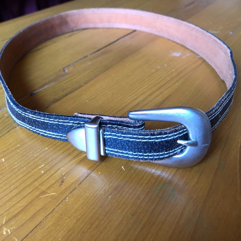 Black leather belt with silver accents size medium